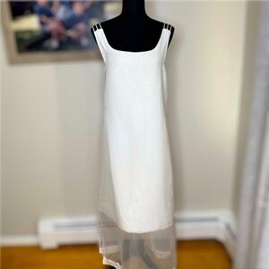 NWT Cocktail Dress with a graceful, sheer overlay. Sleeveless, strappy, white.